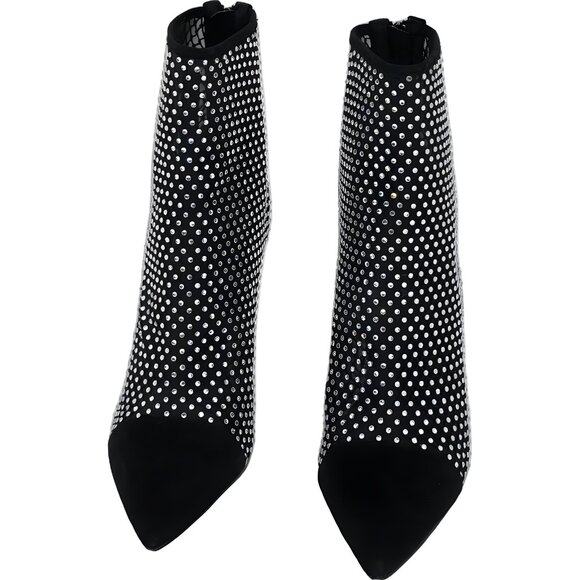 AQUA Lyssa Rhinestone Ankle Booties Black Sparkle Pointed Toe Zip Heels US 6.5M - Picture 5 of 6